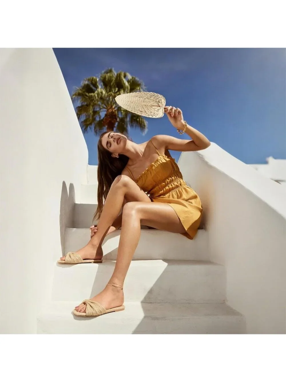 Women's Apricot Summer Raffia Open Toe Woven Braided Twist Comfort Flat Sandals
